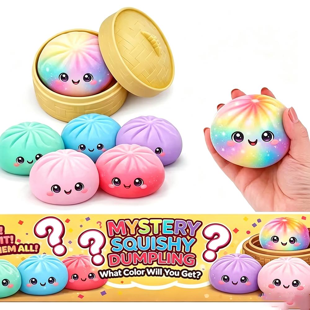Милая Мультяшная Булочка Сквиши Игрушка с Мини-Коробкой-Пароваркой из Бамбука Медленно Поднимающиеся Пельмешки Сквиши Разноцветная Сжимаемая Игрушка