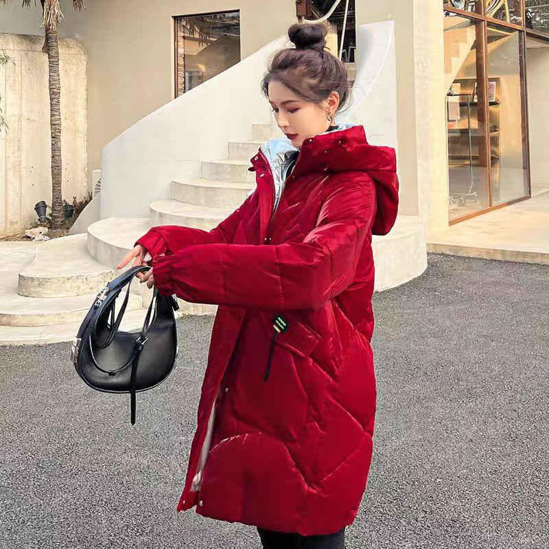 Глянцевый пуховый хлопковый утолщенный жакет женский средней длины свободное пальто зимнее пальто