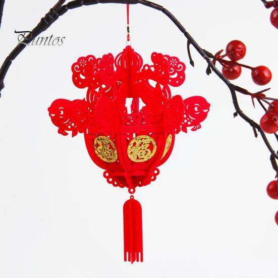 2 шт., китайский новогодний кулон-фонарь с благословляющими словами, Год Дракона, удача, сцена, орнамент, фетровая ткань, красный фонарь, праздник