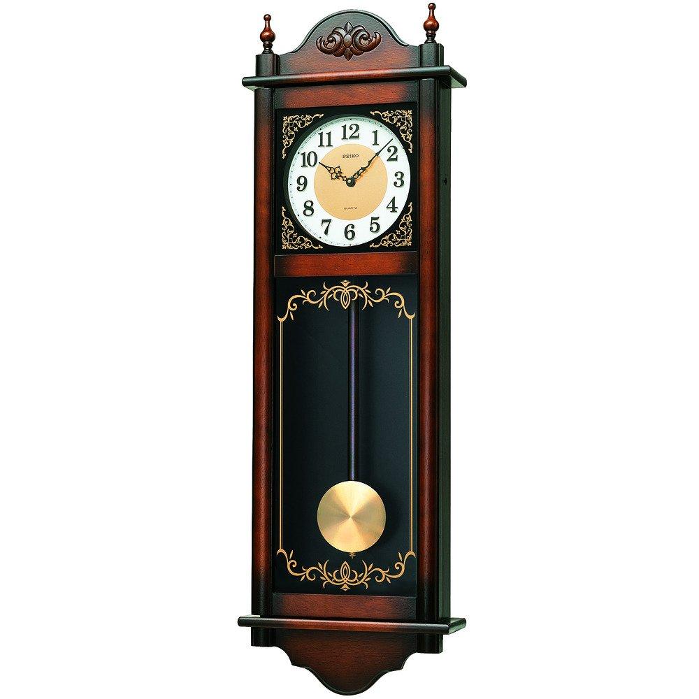 Seiko Clock Seiko Clock Wall Clock Analog Time Signal Selection Chime Strike Long Ornamental Pendulum Antique Style Wooden Frame Brown Wood RQ307A