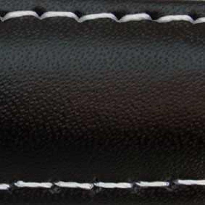 Bracelet montre - MY-MONTRE - 18mm cuir veau semi-brillant - Noir - Couture blanche - Boucle acier inoxydable