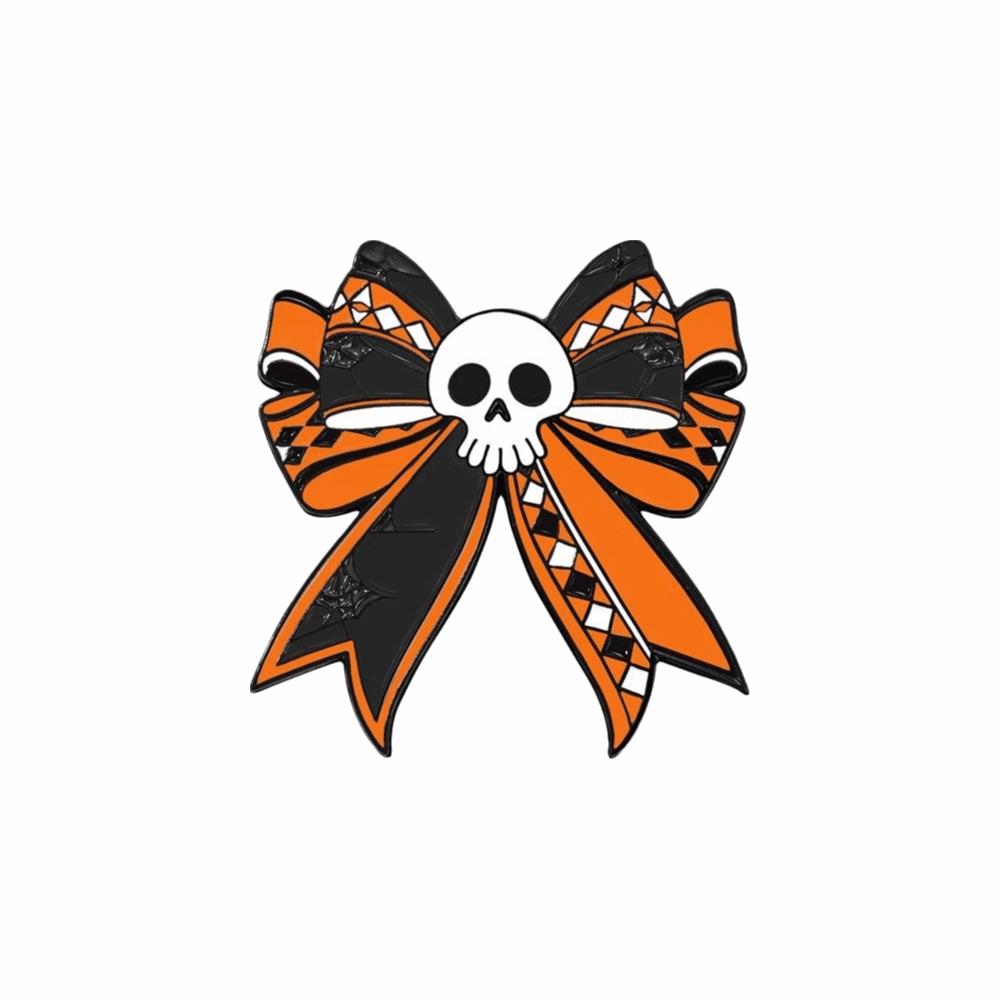 Zinc Zinc Alloy Bow Brooch Ribbon Bow Enamel Pin Gothic Style Skull Brooch Halloween Party