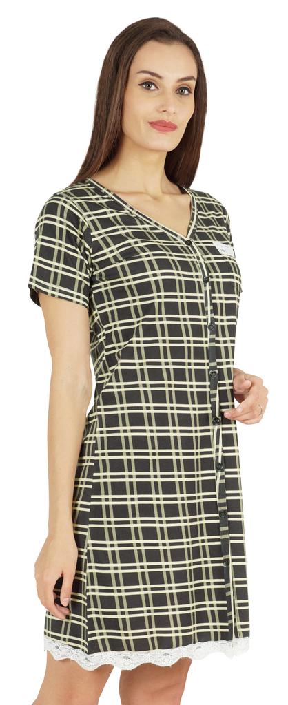 Inkmeso Printed V-Neck Nightgown Sleepwear For Womens Nightshirt Soft Button