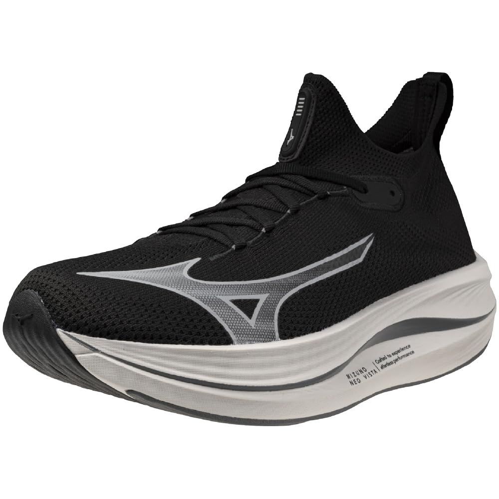 Mizuno Кроссовки NEO VISTA для бега, толстые, черные x темно-серые x светлые, 2E, для джоггинга, марафона, тренировок, спорта, легкие, упругие, подошва, серые, 24,5 см,