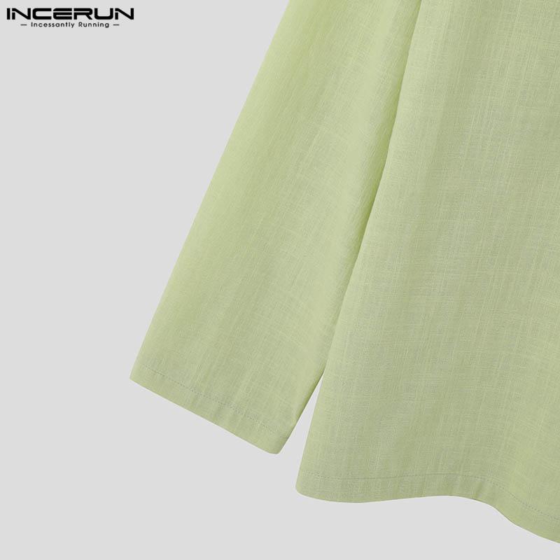 INCERUN Men Spring V Neck Long Sleeve Shirts Casual Loose Tops