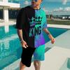 Летняя мужская футболка + пляжные шорты, комплекты спортивной одежды, штаны для бега, футболка, уличная одежда, костюм в стиле Харадзюку, футболка с 3D принтом тигра, наряд