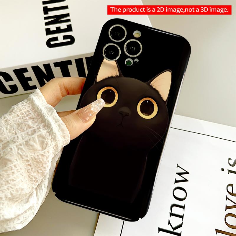 2DFlat Glowing Eyes Black Cat Phone Case All inclusive film hard iPhone case, compatible with iPhone 18 Pro Max 17 16 15 14 13 12 11