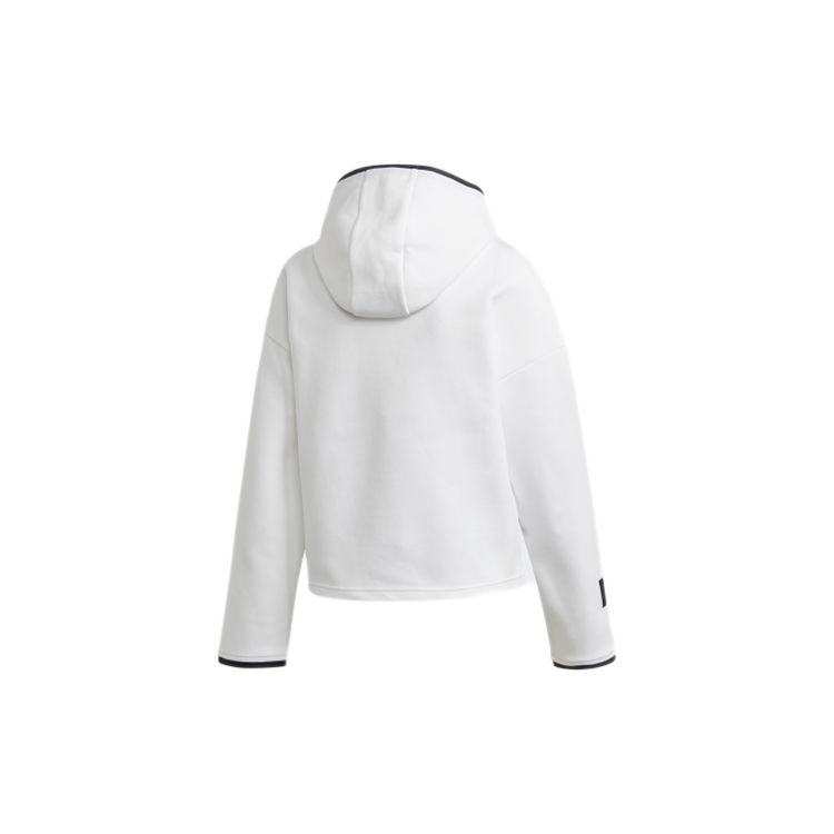 Adidas Logo Print Sport Casual Pullover Hoodie Women Tops White FR5976
