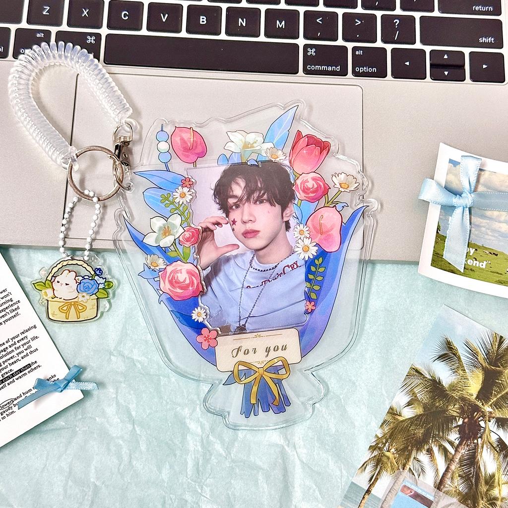 MINKYS Cute Flower Shape 3 inch Kpop Photocard Holder Photo Card Holder Bag Pendant Back To School Stationery