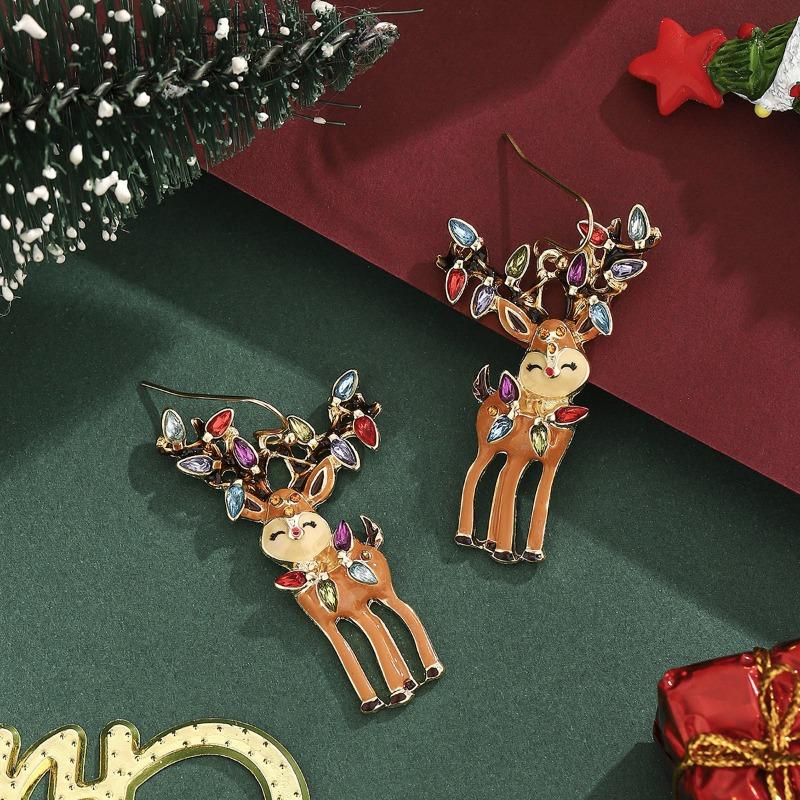 Christmas Fashion New Earrings Women's Christmas Snowflake Diamond Stud Earrings Elk Alloy Rhinestone Earrings