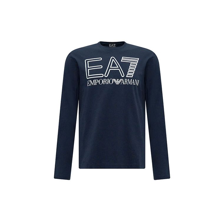 Emporio Armani FW23 Серия EA7 Футболка с принтом логотипа с круглым вырезом с длинным рукавом Мужские топы Синий 6RPT04-PJFFZ-1554