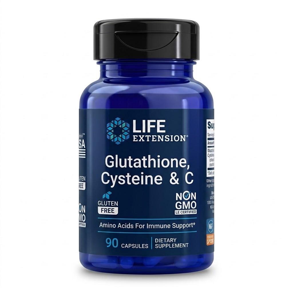 Life Extension Glutathione, Cysteine & C | Vitamin C, Powerful Antioxidant for Liver Health Support, Gluten-Free & Non-GMO