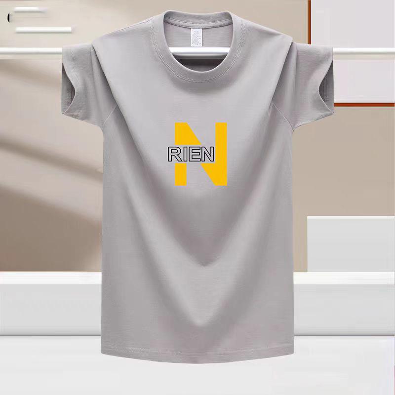 Fashionable Solid Colored Loose Fit Men's T-Shirt for Summer Sports, Printed Round Neck 100% Cotton Tee Shirt