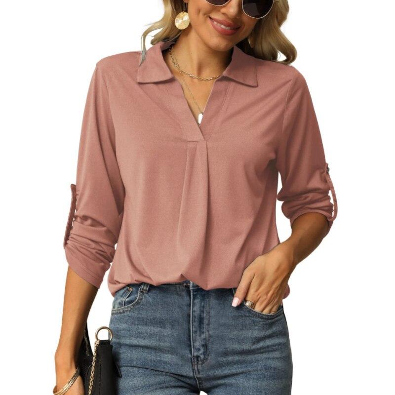 Осенняя футболка Blusas, женская рубашка, модная повседневная рубашка с v-образным вырезом и длинными рукавами, женские свободные топы, женская одежда, элегантная 27979