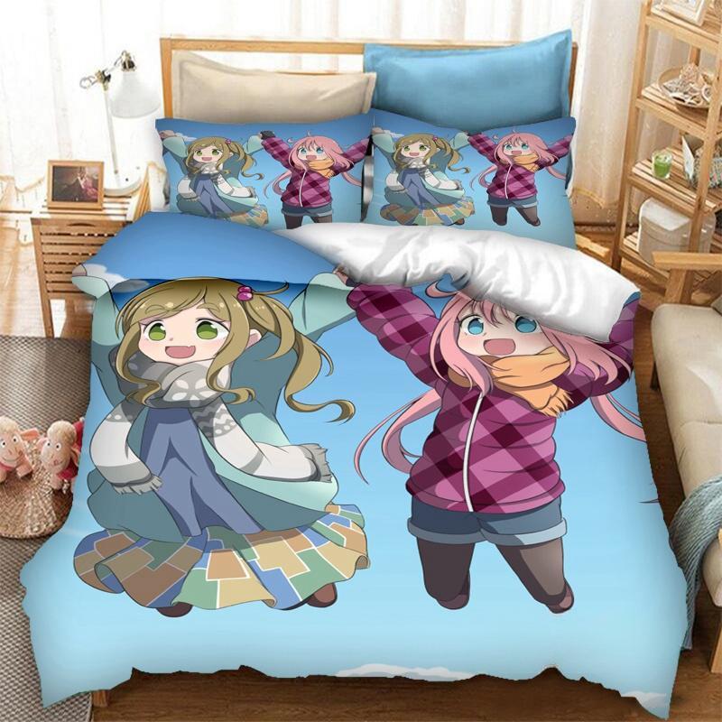 Новый 3D-принт Аниме Yuru Camp Комплект постельного белья Пододеяльники Наволочки 2/3 предмета Одеяло Комплекты постельного белья Постельное белье Постельное белье для дома Текстиль для дома