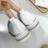 Fashion Aphixta Rhineston Round Toe Leather Flats Shoes Women White Bling Loafers Couple Platform Shoes Woman Chunky Sole Size 43