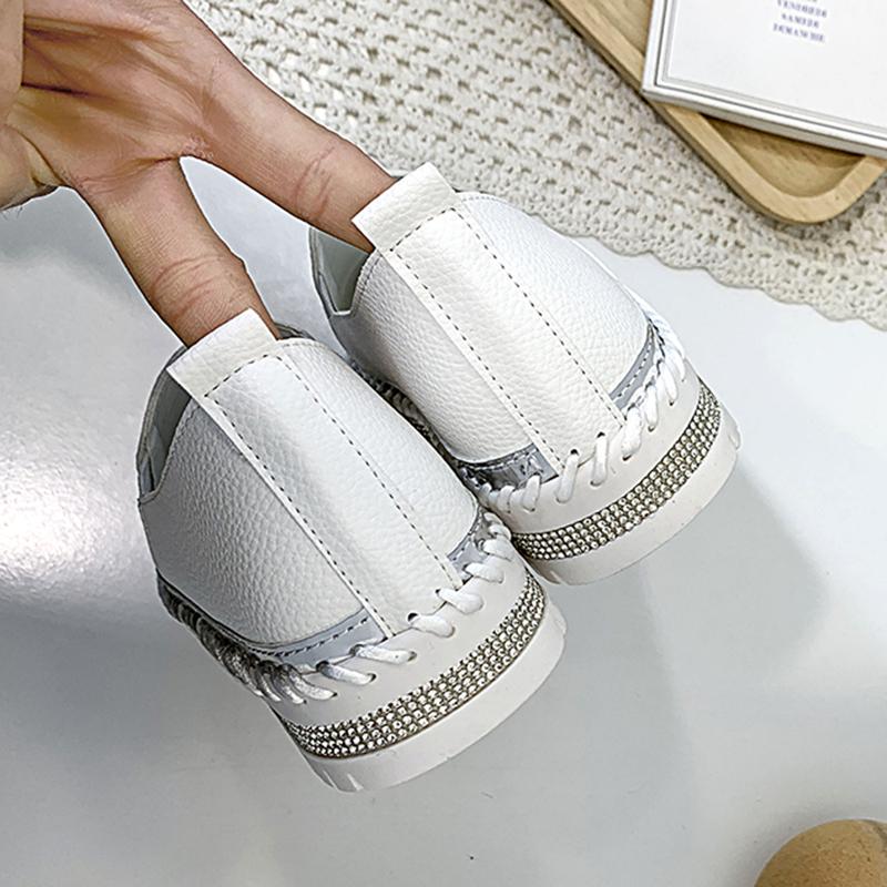 Fashion Aphixta Rhineston Round Toe Leather Flats Shoes Women White Bling Loafers Couple Platform Shoes Woman Chunky Sole Size 43
