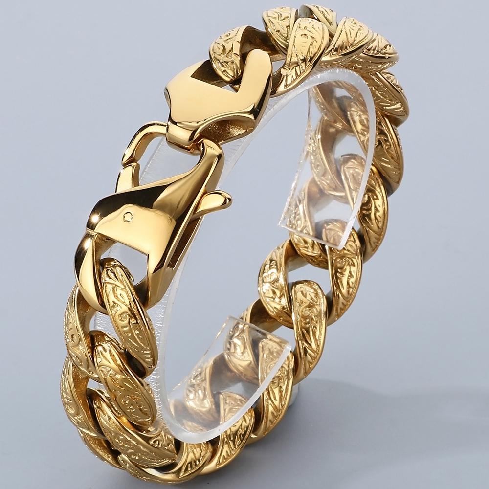 Retro Man Bracelet for Men Solid 316L Stainless Steel 18MM Curb Cuban Link Chain Men's Bracelets Hand Wrist Jewerly Accessories