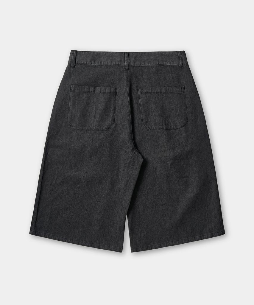 EXCONTAINER Low Fade Bermuda Denim Pants (Washed Black)