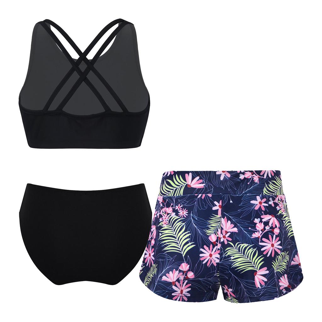 Детский комплект танкини для девочек, спортивный купальник, жилет, топ с шортами и трусами, танцевальная гимнастика, купальная одежда