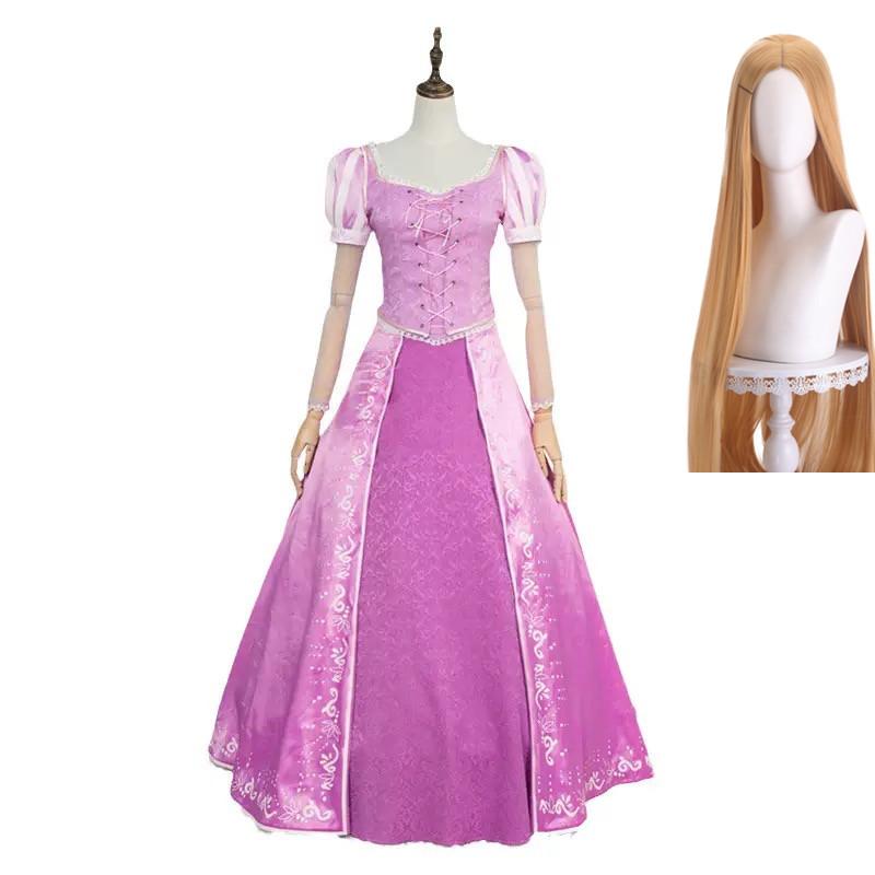 Tangled Rapunzel Cosplay Costume Adult Women Princess Purple Dress Outfit Halloween Carnival Party Clothes Wig for Adult