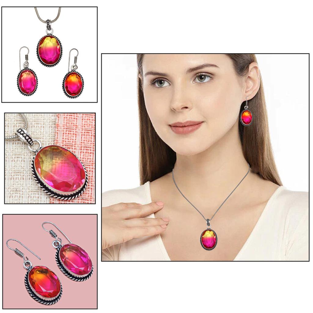 Tourmaline Set Gemstone Gift Wedding Party Bi-Color Pendant,Earring,Ring