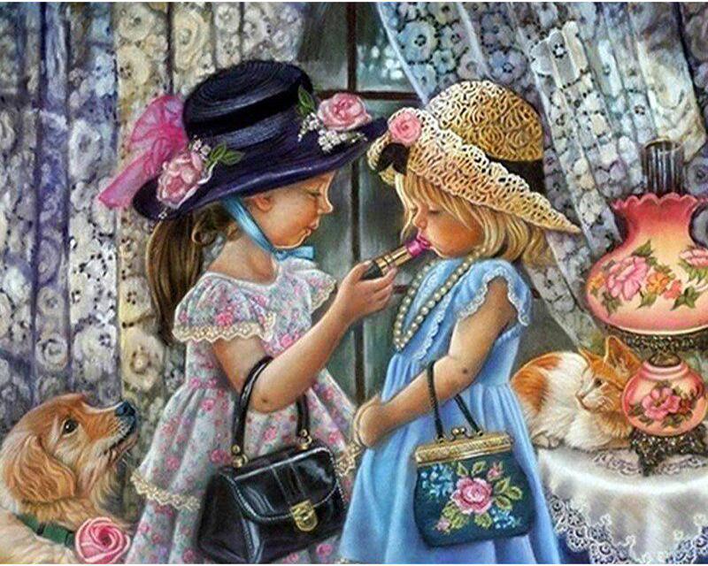 5D DIY Алмазная картина Милая маленькая девочка Пейзаж Фотографии стразов Алмазная вышивка Полный набор Продажа Лиса Животное Алмазная мозаика Ремесленный комплект