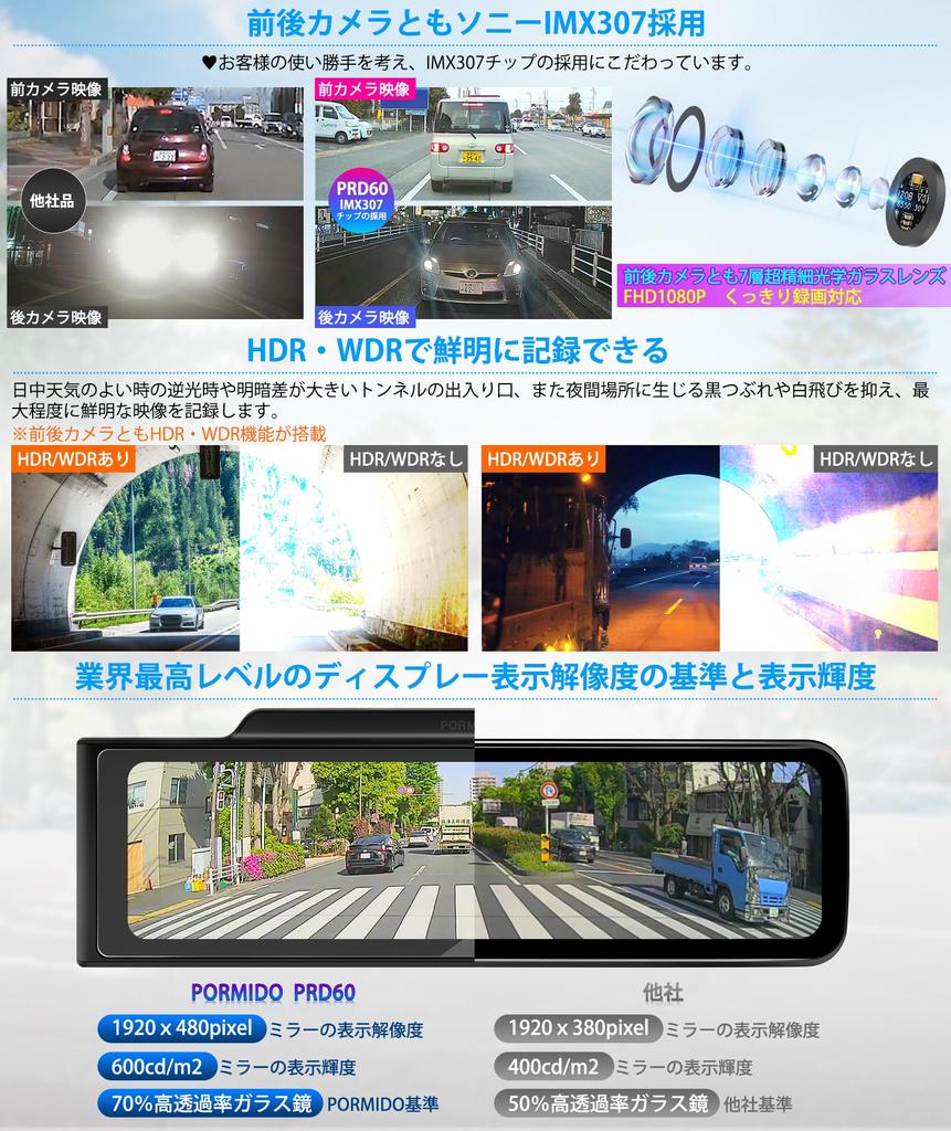 PORMIDO Drive Mirror Front and Rear 11 Inch Wiring Upper Wall Levels of Rear Camera Zoom Digital Inner Separate Front and Rear Sony IMX307 Angle G 6