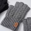 Solid Color Fingerless Gloves Driving Gloves Men Wool Mittens Soft Half-finger Gloves  Winter