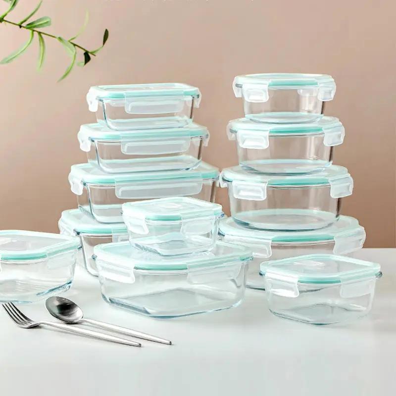 Высококачественный боросиликатный стеклянный ланч-бокс Bento Box для микроволнового разогрева Bento Box для закусок Фрукты Герметичная теплоизоляционная коробка Квадратный ланч-бокс для пикника