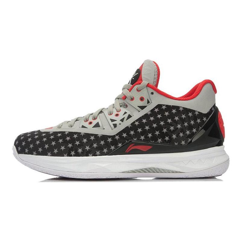 Li Ning WOW 4 Амортизирующие, износостойкие Баскетбольные кроссовки средней высоты Унисекс Черный Серый Красный ABAK033-15