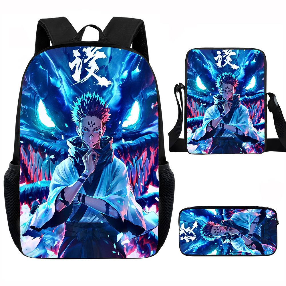 J-Jujutsu Kaisen Набор из 3 предметов Рюкзак 40 см/15,7 дюйма Школьные сумки Сумка через плечо Пенал Сумка для компьютера/книг для мальчиков и девочек Лучший подарок