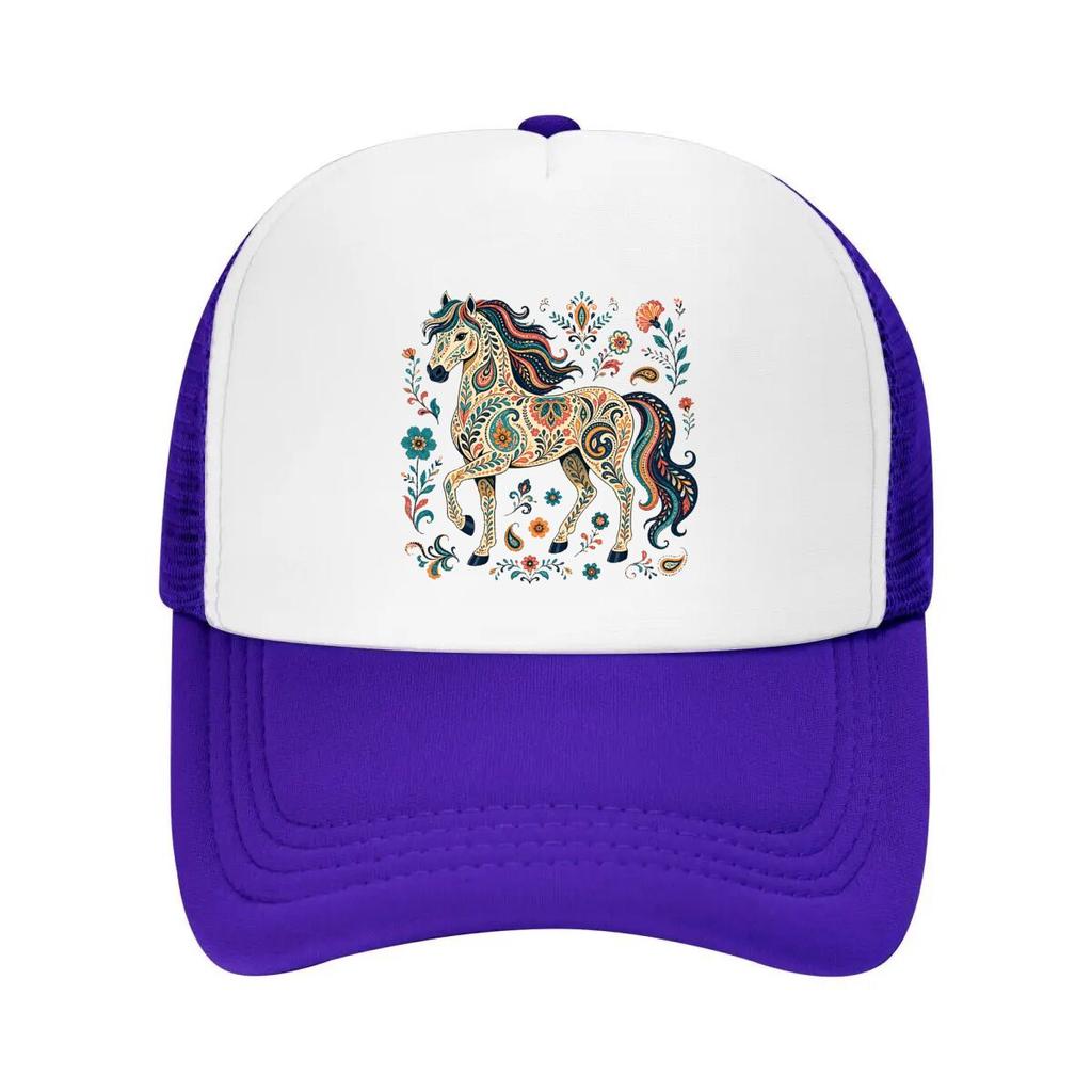 Bohemian Folk Art Horse Flourish Mesh Baseball Cap Casual Hat Outdoor For Womens Unisex FeUnisex