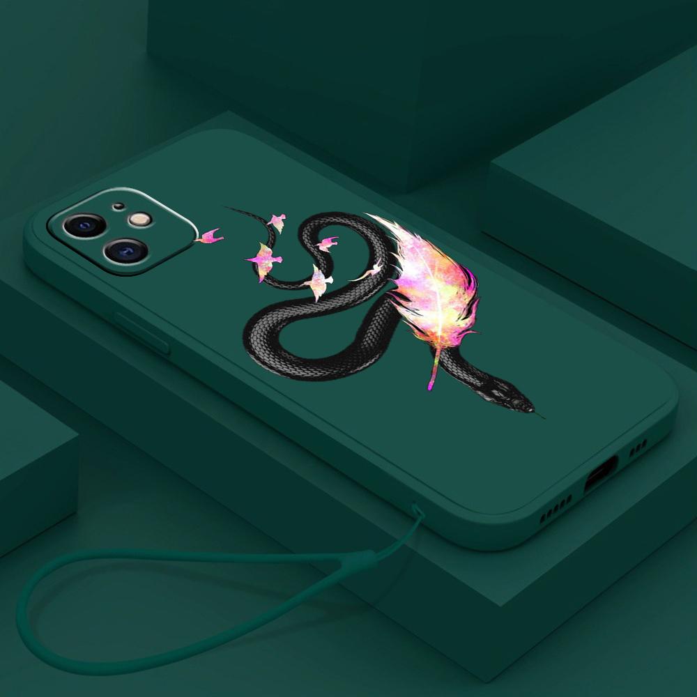 N77 Бабочка Черное Золото Змея с ремешком Силиконовые чехлы для телефонов с прямыми краями для Xiaomi Poco X5 Redmi Note 13 Pro 12C Realme Huawei Противоударный чехол