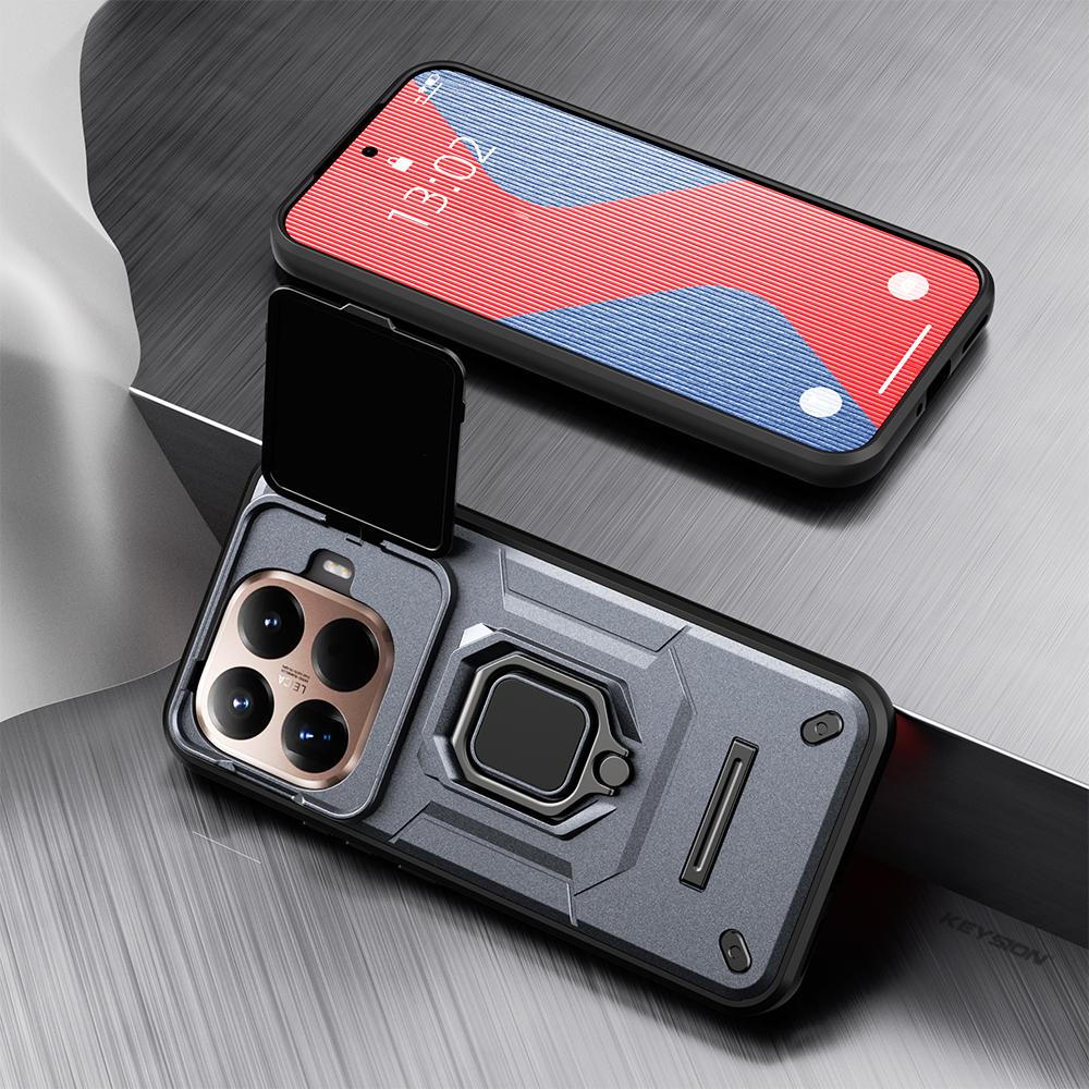 KEYSION Противоударный бронированный чехол для Xiaomi 15T Pro 5G с защитой камеры-слайдера, металлической кольцевой подставкой, задняя крышка для телефона Xiaomi 15T 5G
