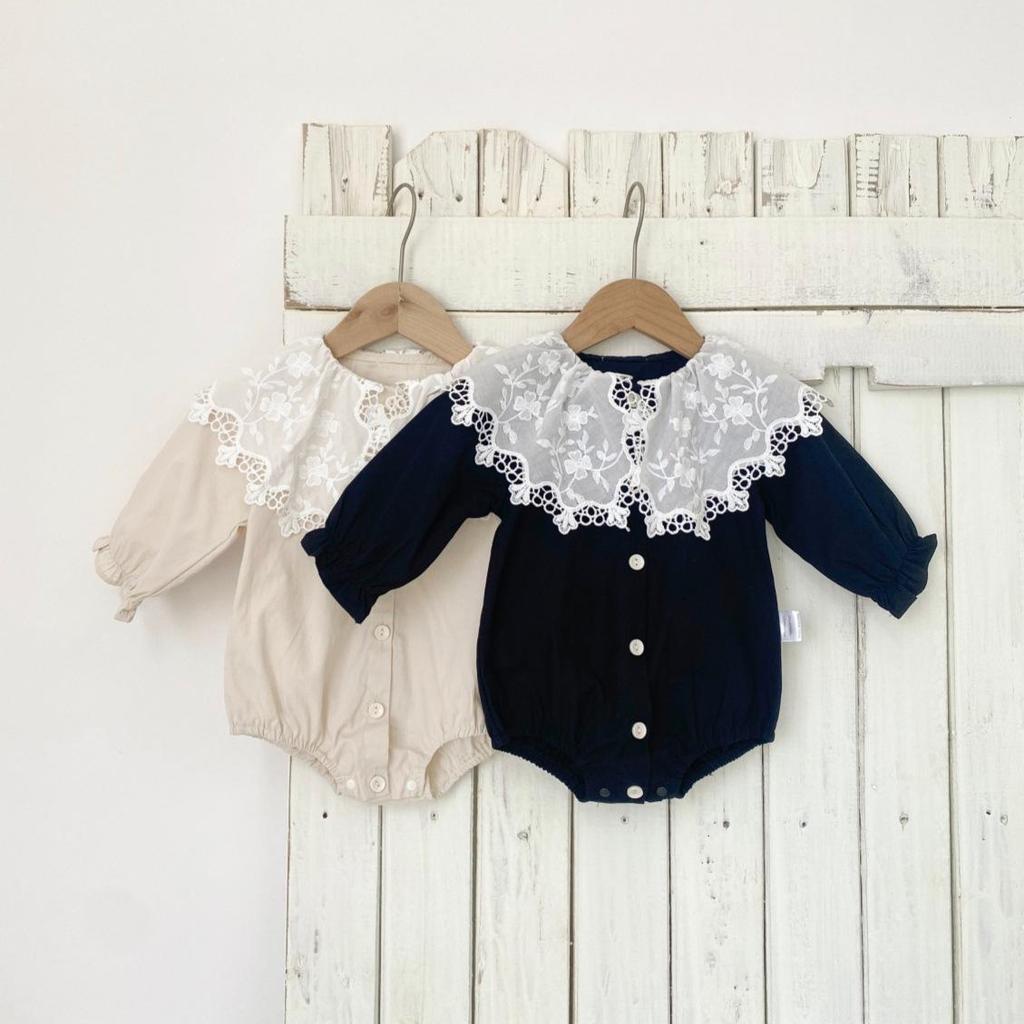 Корейский весенний кружевной боди с отложным воротником и застежкой на кнопках внизу для девочек - Комбинезон для младенцев/малышей, 2025