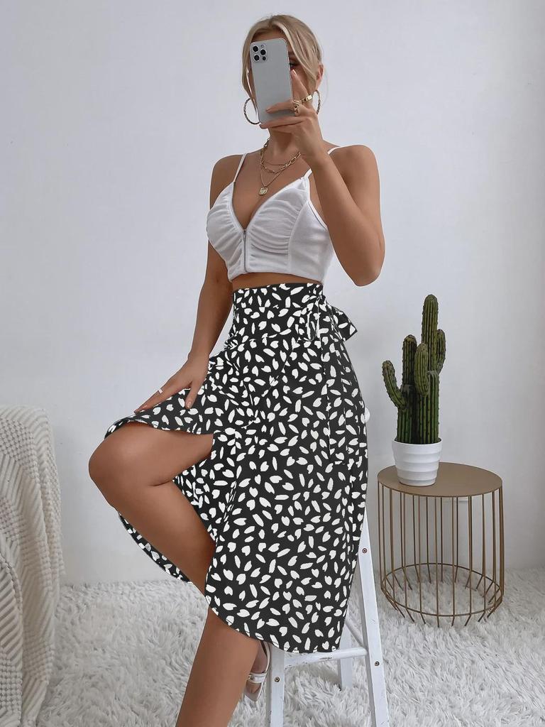 Women's European and American INS Casual Polka Dot Slit Skirt - Versatile and Trendy