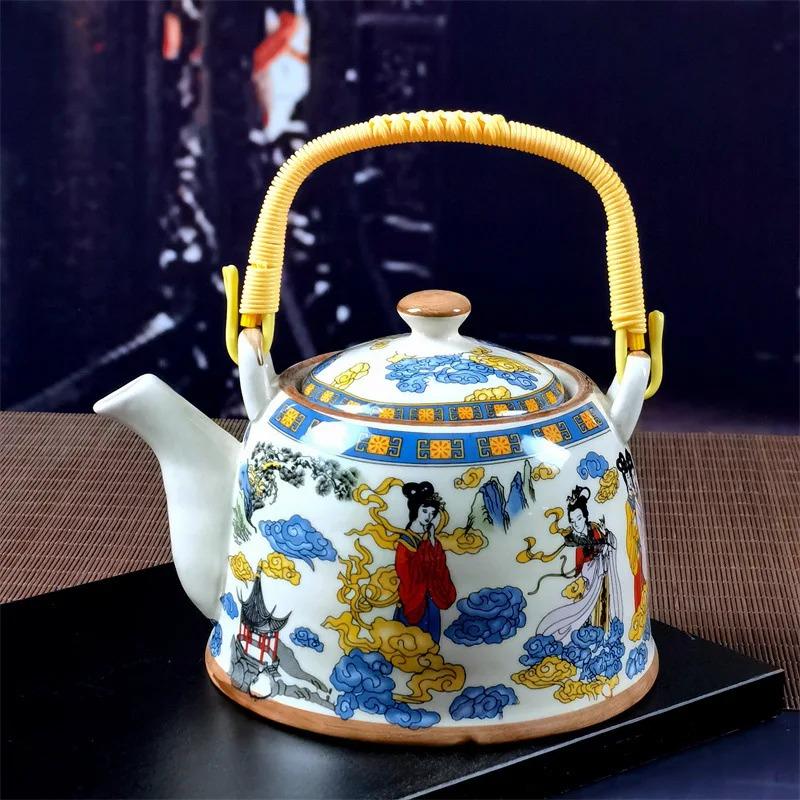Бытовой фарфоровый чайник, керамический большой вместительный горшок для прохладной воды, большой синий и белый фарфоровый горшок с петлевой ручкой в ​​стиле ретро