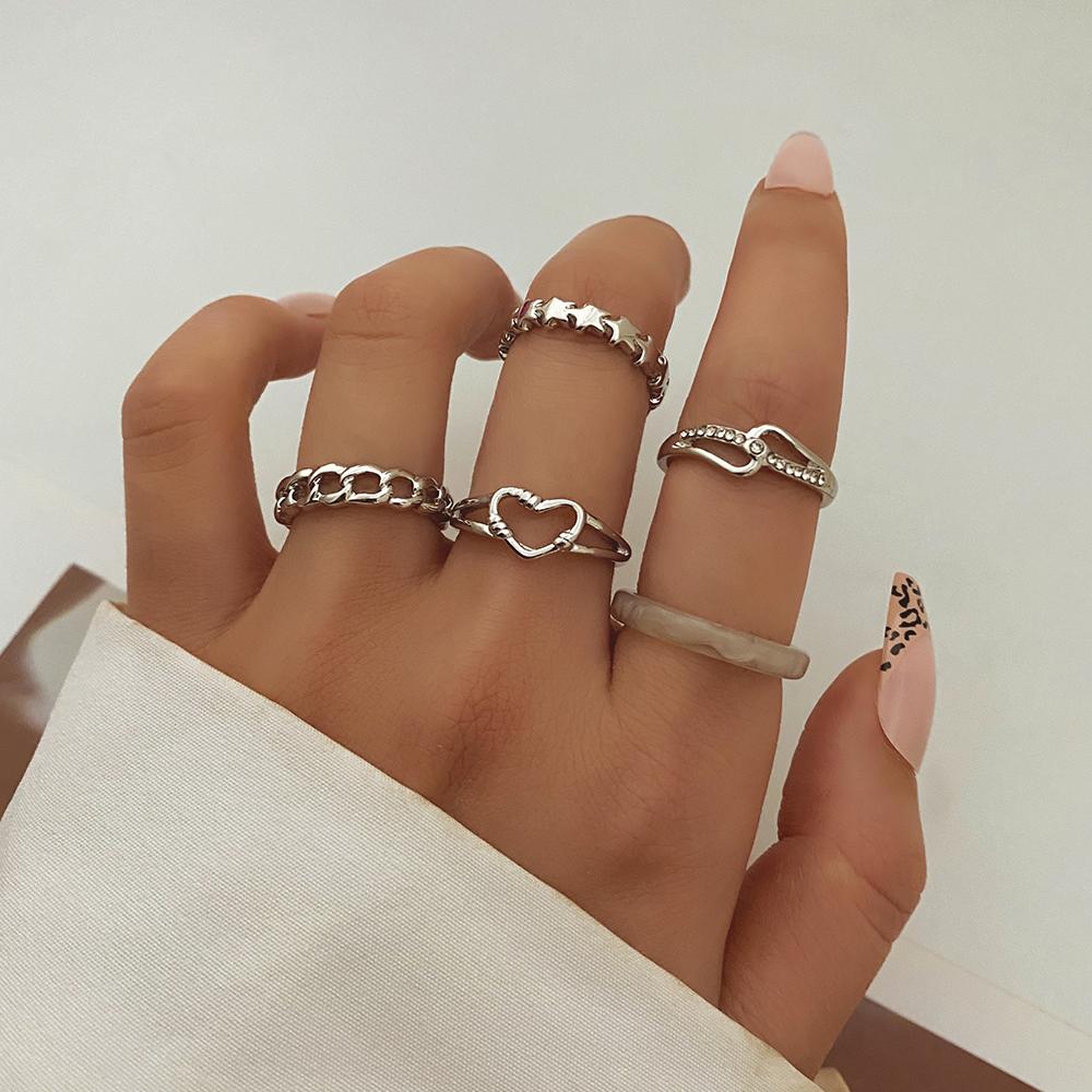 Кольцо с резной звездой, универсальное кольцо «Любовь», очаровательный модный милый женский комплект колец