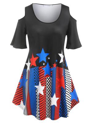 Rosegal Футболка с открытыми плечами и геометрическим принтом больших размеров