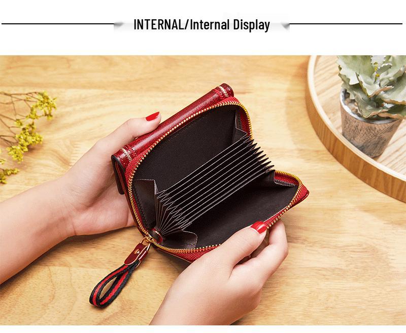 Женский ретро кошелек-гармошка из масляной вощеной кожи 2025 - Много отделений для карт, На молнии, Короткий стиль