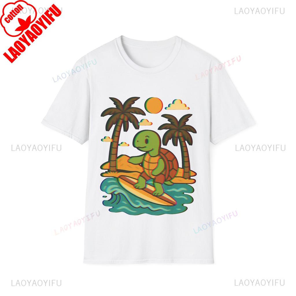 Surfing Turtle Unisex Graphic T Shirts Beach Vibes Tee Vacation Unisex Unisex Tee Summer Fashion High Quality Cotton Streetwear Tops