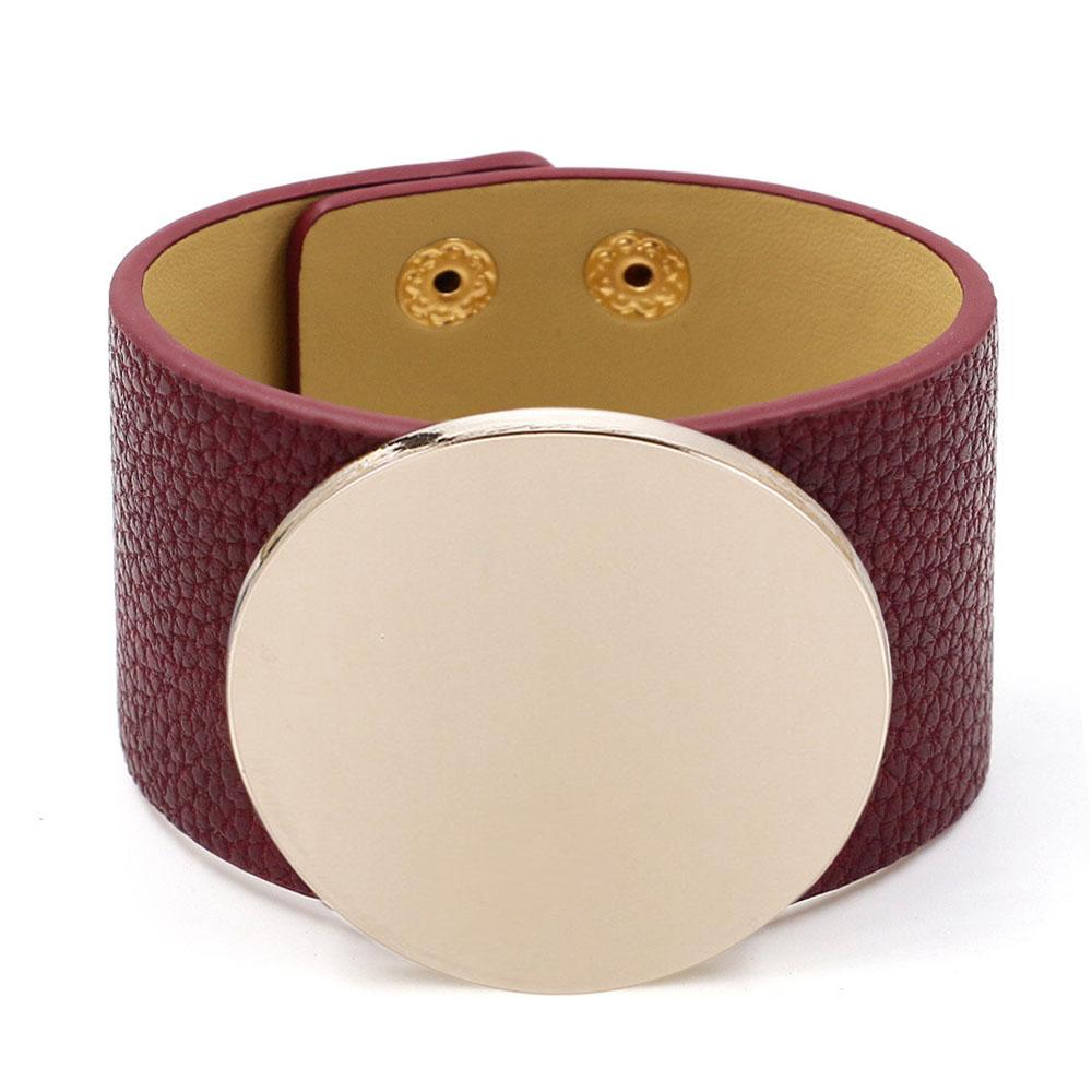 Новые модные кожаные браслеты с подвесками для женщин и мужчин, круглые металлические пластины в стиле панк, широкие манжеты, ювелирные изделия для вечеринок в стиле рок-клуб