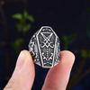 Gothic Lucifer Satan Seal of Satan Signet Rings Punk Stainless Steel Horn Anels Men and Women Pagan Jewelry Party Gift