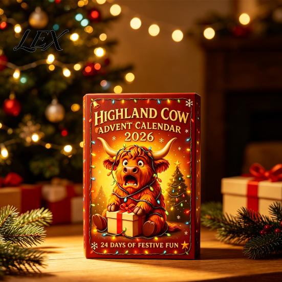 Christmas Advent Calendar 2024 3D Highland Cow Calendar, 24-Day PVC Figure Countdown Ornament Set, Family Fun Activities Unique Tree Hanging