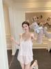 Summer new satin with chest pad pajamas girl fresh ice and snow silk suspender shorts lace sexy and sweet