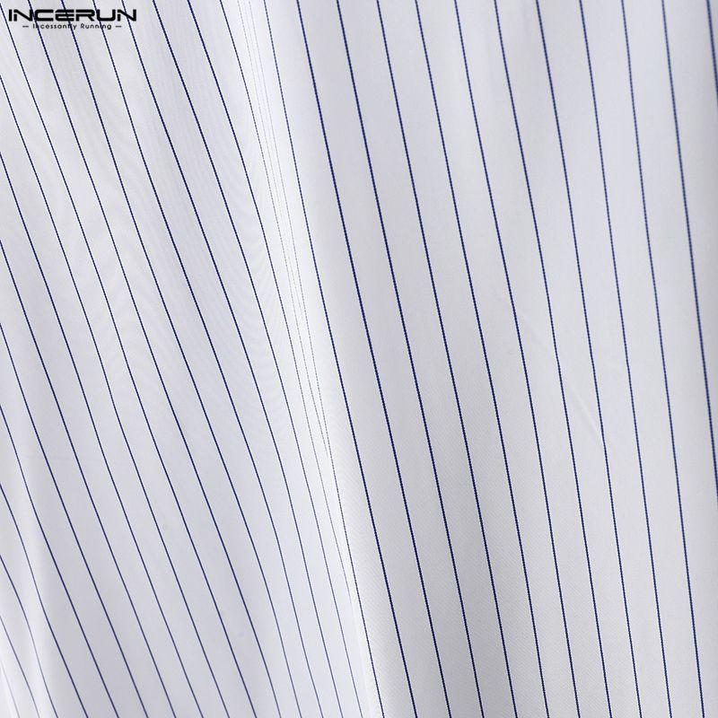 INCERUN Men Spring Lapel Neck 3/4 Sleeve Striped Shirts Casual Oversized Tops