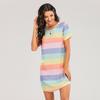 Plus Size Women's Summer Short Sleeved Rainbow Striped Loose Pajama Dress
