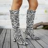 Autumn Winter 2025 Zebra-Pattern Knee High Boots Women Sexy Pointed Toe Thick High Heels Long Boots Woman Slip On Booties Shoes