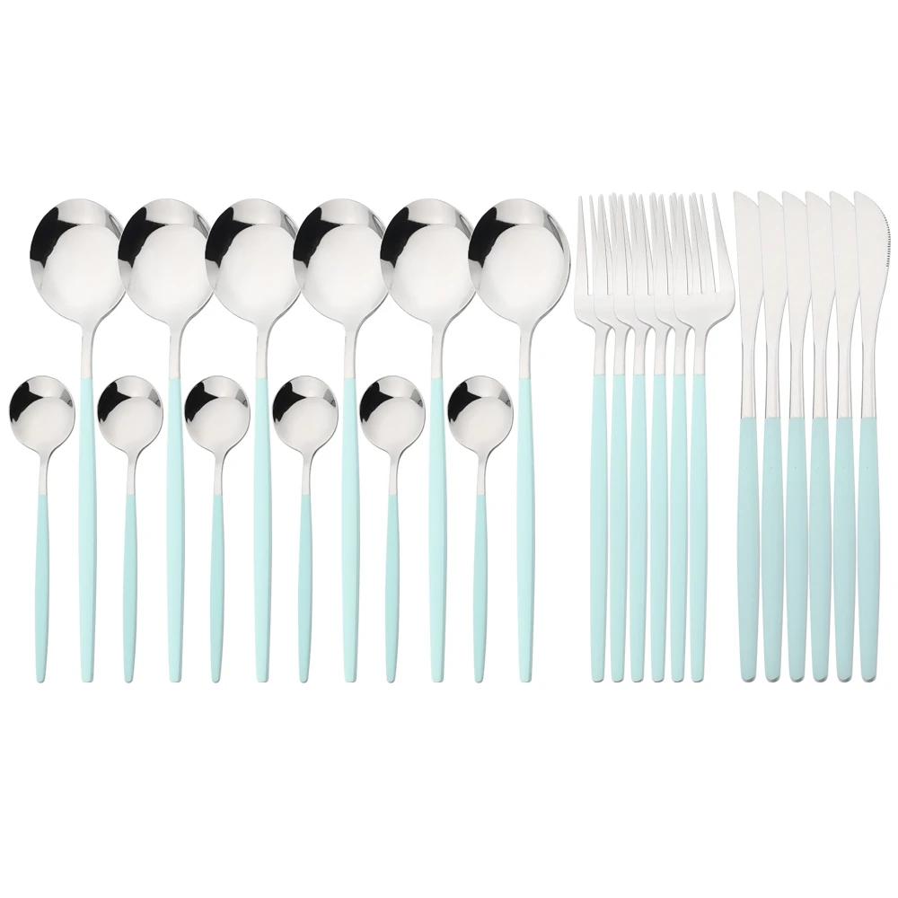 Набор столовых приборов из 24 предметов из синей серебристой нержавеющей стали, кухонная вилка, ложка, нож, набор столовых приборов в западном стиле, набор столовых приборов